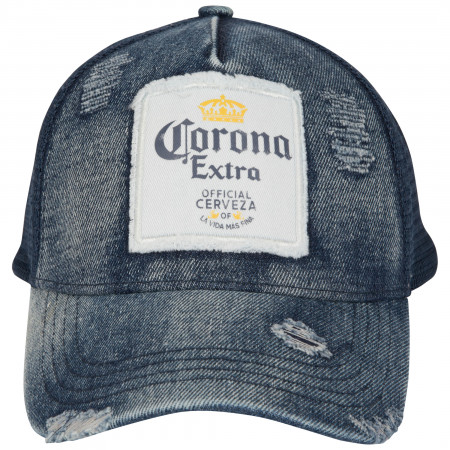 Corona Extra Label Patch Distressed Dark Denim Adjustable Hat